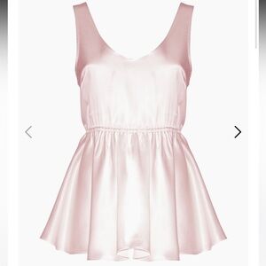 Rosamosario 100% Silk Satin Babydoll Top or Minidress Nude Baby Pink Silk